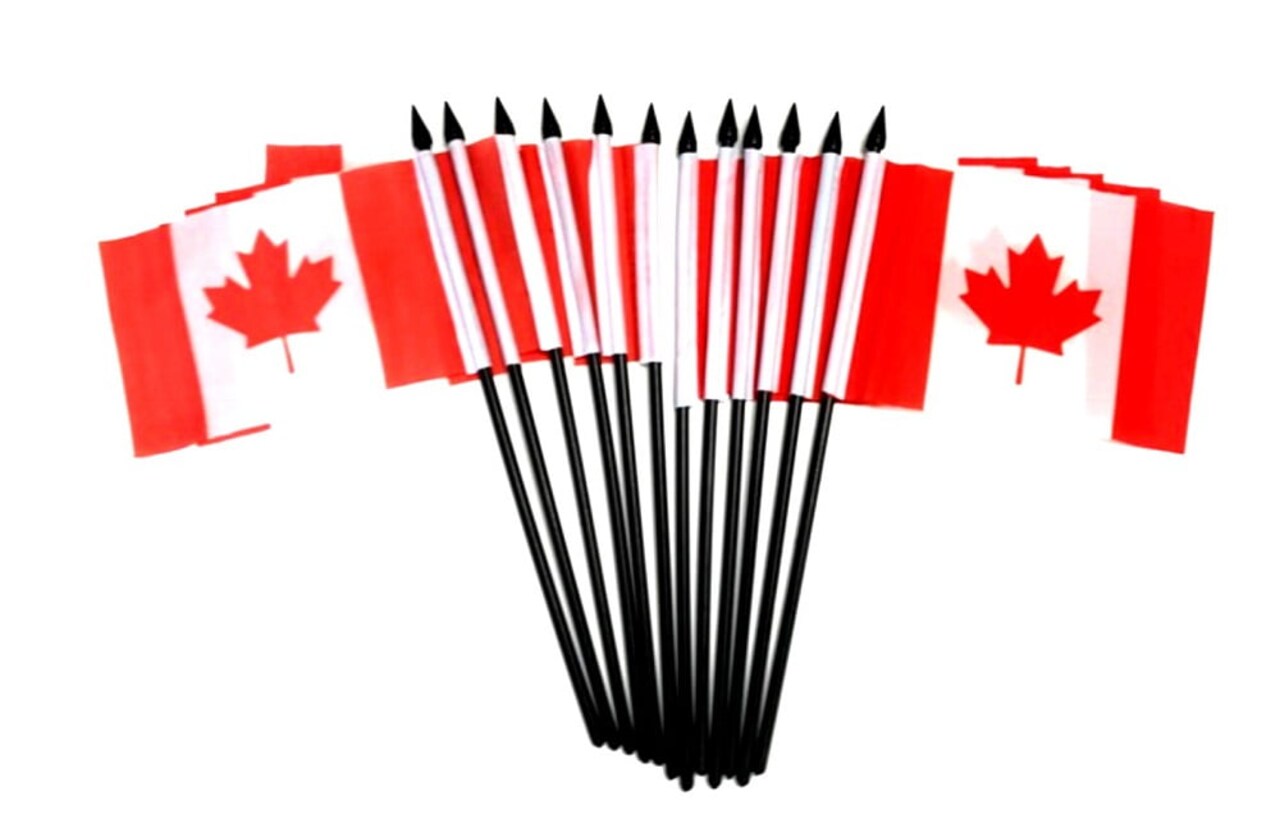Pack of 12 Canada Mini Flags – 4"x6" Polyester Desk & Hand Waving Set
